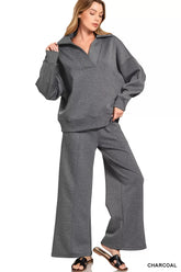 Scuba Collared Pullover and Pants Set ZENANA